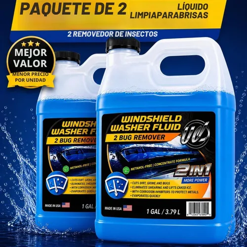 Vista 5 de UCS Paquete de 2 líquidos para limpiaparabrisas 2 en 1 (1 galón cada uno, 256 onzas líquidas en total), listo para usar, fórmula sin rayas, limpieza