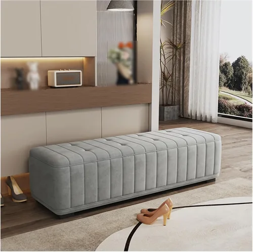 Vista 2 de Bedroom Ottoman Bench with Safety Hinge Storage Upholstered Fabric End of Bed Storage Bench for Bedroom and Living Room Large Grey Storage Bench