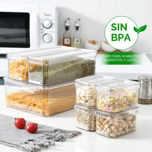 Vista 6 de KUMD Paquete de 10 contenedores organizadores transparentes para refrigerador con tapas, contenedores apilables para refrigerador, sin BPA