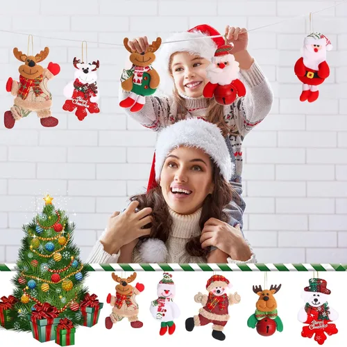 Vista 5 de Skylety 16 adornos de felpa para árbol de Navidad, Papá Noel, muñeco de nieve, oso, decoración de árbol de Navidad, colgantes de felpa, adornos