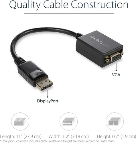 Vista 3 de StarTech Adaptador activo DisplayPort a VGA, 1080p 60Hz, certificado (DP2VGA2) Compatible con fuente DP o DP++, paso EDID y DDC, bloqueo