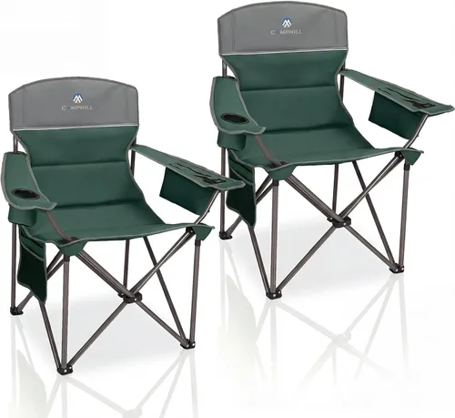 Vista 11 de Paquete de 2 sillas plegables para campamento: silla acolchada de gran tamaño para adultos, plegable para exteriores, campamento, pesca y jardín