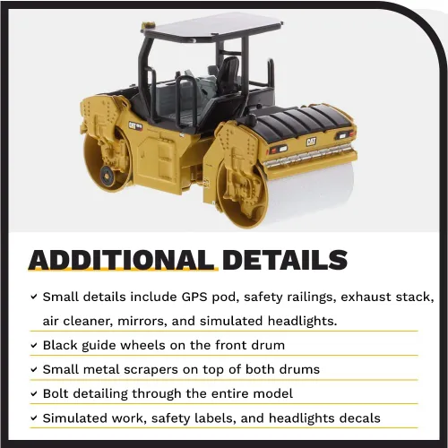 Vista 5 de Diecast Masters 1:64 Caterpillar CB-13 Roller with ROPS, Play & Collect Series Cat Trucks Equipo de construcción Modelo a escala coleccionable