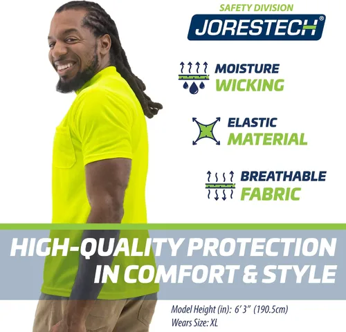 Vista 4 de JORESTECH Camiseta de trabajo de manga corta naranja o amarilla de alta visibilidad con bolsillo en el pecho, tela que absorbe la humedad
