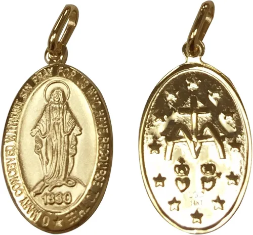 Vista 3 de Medalla Milagrosa de oro amarillo de 14 quilates con medalla ovalada de Virgen María