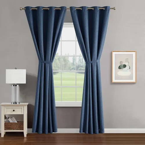 Vista 11 de Cortinas opacas (2 paneles, 50 x 96 pulgadas, azul) Cortinas con aislamiento térmico para oscurecer la habitación con alzapaños, cortinas de ventana