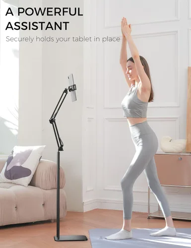 Vista 3 de VOLTIFYMAX Soporte de suelo para tableta, soporte de metal giratorio de 360 grados, soporte ajustable para Kindle, soporte universal para teléfono