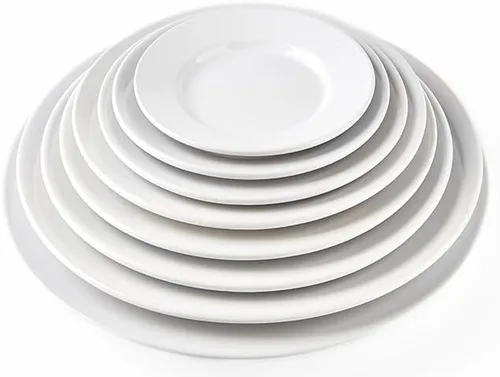 Vista 2 de Restaurant Value, gres borde ancho con borde enrollado, plato blanco brillante de 5.5 pulgadas, caja de 36