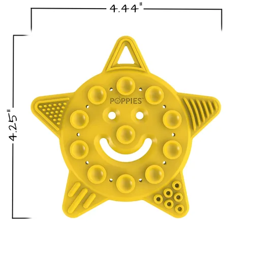 Vista 3 de POPPIES Smiley The Star - Mordedera de silicona sin BPA, sensorial, juguete de baño (amarillo)