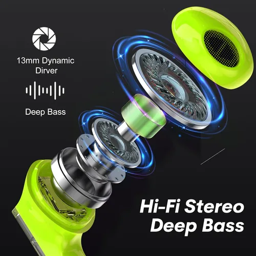 Vista 3 de Auriculares inalámbricos Bluetooth intraurales para iPhone Android transparente Blue Tooth 5.3 Ear Buds Deep Bass TWS Auriculares inalámbricos