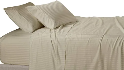 Vista 2 de Royal Tradition Damask - Juego de sábanas de mezcla de algodón de 650 hilos para camas ajustables (beige) resistentes a las arrugas