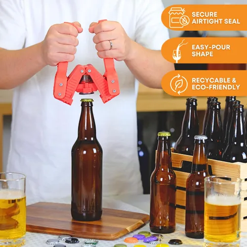 Vista 5 de Botellas de cerveza FastRack ámbar de 12 oz (paquete de 48) Botellas de vidrio cuello largo con tapa de presión para elaboración casera