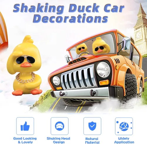 Vista 2 de Wonuu Decoración de coche de pato tembloroso – Lindo adorno de coche de pato amarillo con muñeca de cabeza agitada fresca para decoración