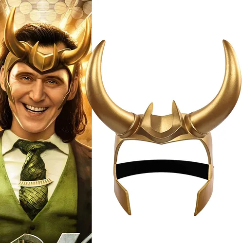 Vista 2 de nezababy Corona Wanda con cuernos, máscara de supervillano, casco dorado, accesorios de cosplay, A