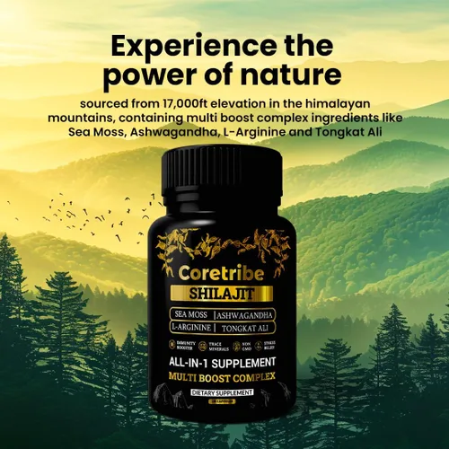 Vista 3 de Shilajit Cápsulas con musgo marino y ashwagandha para hombres y mujeres, suplementos 10 en 1 de Shilajit del Himalaya, ácido fúlvico y ácido húmico
