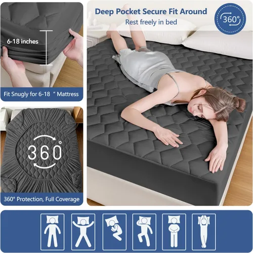 Vista 5 de Protector de colchón tamaño individual, impermeable, lavable, funda acolchada para colchón ajustable, protección de cama de plástico sin ruido