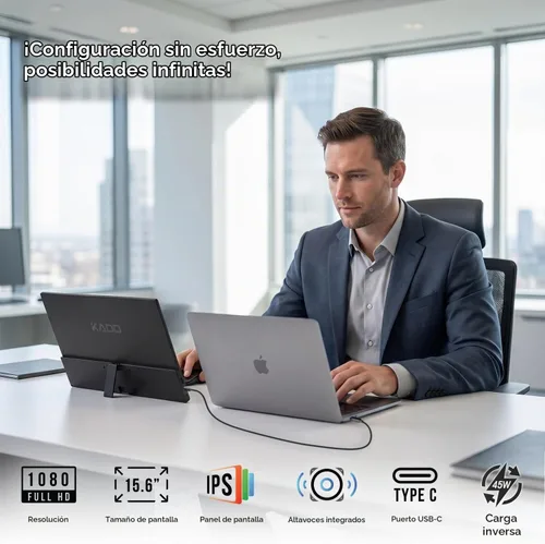 Vista 2 de Kado Paquete de 2 monitores ultrafinos para laptop de 15.6 pulgadas 1080p
