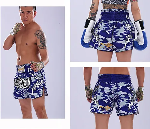 Vista 2 de FLUORY Tamaño de los pantalones cortos Muay Thai XS, S, M, L, XL, 2XL, 3XL, 4XL, pantalones cortos de boxeo para hombresmujeresniños con muchos