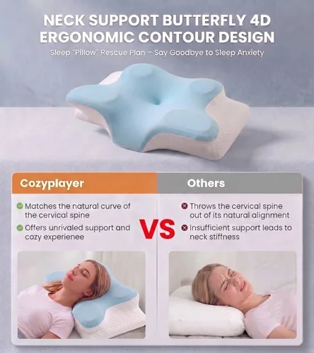 Vista 3 de Almohada cervical cervical para aliviar el dolor de cuello - Almohada Azul