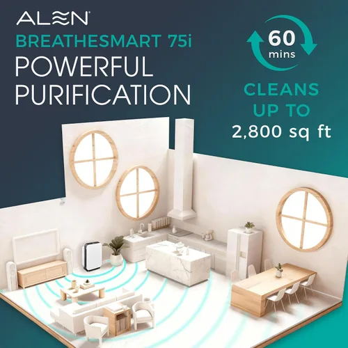 Vista 3 de Alen Purificador de aire BreatheSmart 75i HEPA con filtro Fresh + carbón para habitaciones grandes de hasta 2800 pies cuadrados - para sala de estar