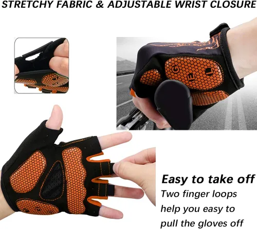 Vista 4 de MOREOK - Guantes para bicicleta de montaña (MTB) y ciclismo de descenso (DH), para hombres, de medio dedo, con almohadilla de gel que absorbe