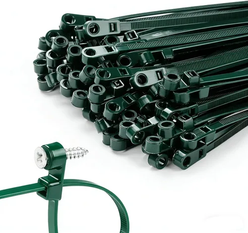 Vista 8 de 200 bridas negras de 4 pulgadas con agujero para tornillo, cabeza montable, correas de sujeción para cables de 50 libras, correas multiusos
