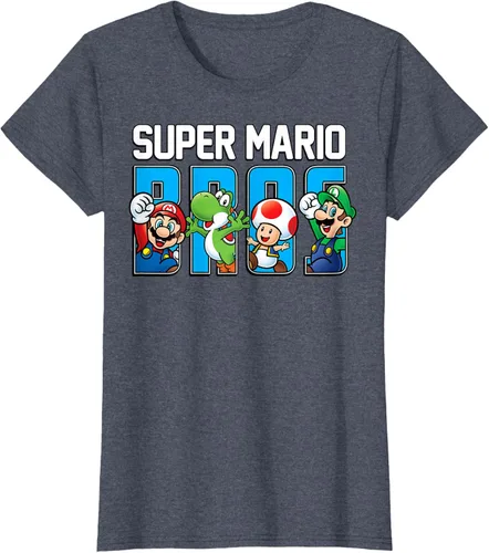 Vista 58 de Super Mario Bros Characters Letter Fill Graphic T-Shirt Camiseta, Negro