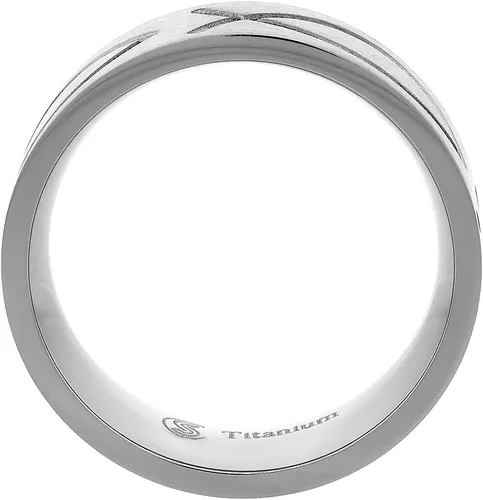 Vista 2 de Sabrina Silver Anillo de boda de pez cristiano de titanio de 0.315 in, anillo de Ichthys plano, ajuste cómodo, tamaños 6-14