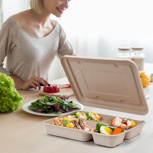 Vista 3 de Kaderron Contenedores de alimentos para llevar de 11 x 8.7 pulgadas con tapas, 4 compartimentos, paquete de 25 cajas desechables para llevar a