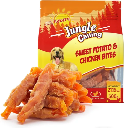Vista 10 de Jungle Calling - Golosinas de pollo y batata para perros, masticables suaves sin cuero crudo