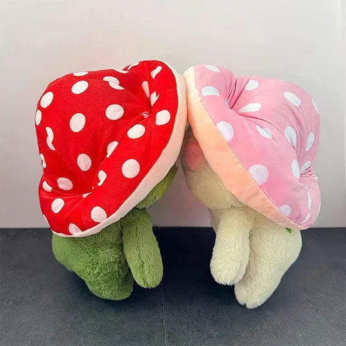 Vista 4 de Peluche de Rana Lindo Sombrero de Hongo Animales de Peluche Juguetes de Peluche Kawaii Cojín Decorativo Decoración del Hogar y Habitación Regalo