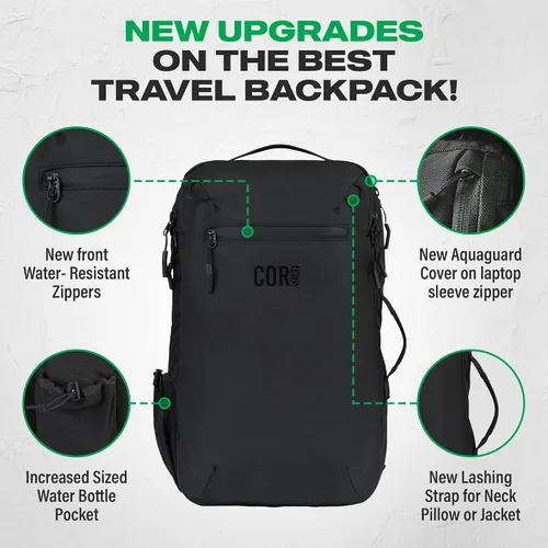 Vista 12 de COR Surf Mochila de viaje de mano Island Hopper 2.0 Mochila ultraligera aprobada para artículos personales 28L Negro Edición impermeable