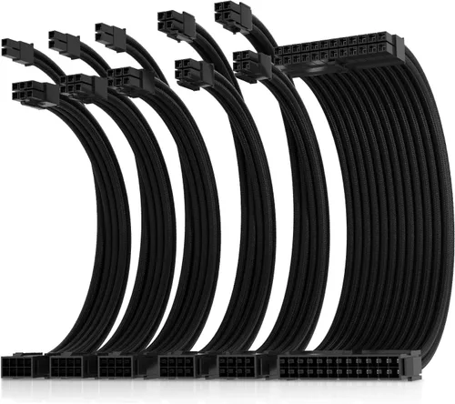 Vista 18 de Asiahorse Cable con funda de fuente de alimentación para cable de extensión de fuente de alimentación, kit de cable de extensión 1x24-PIN/2x8-PORT