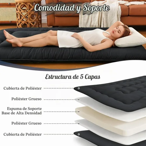 Vista 4 de DAICO Colchón de suelo japonés, colchón de futón plegable de 4 pulgadas de Negro