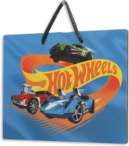 Vista 2 de Mattel Hot Wheels - Cartel de metal colgante para pista de carreras de acción, divertida decoración de pared de Hot Wheels para dormitorio de niños