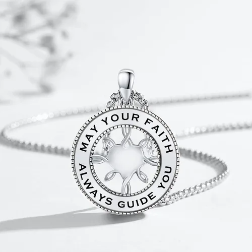 Vista 2 de Collar de brújula para mujer de plata de ley 925 con dije de medallón de brújula con cristalpiedra lunar