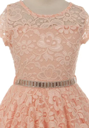 Vista 41 de Little Girl - Vestido de niña con manga de encaje y cinturón de piedras