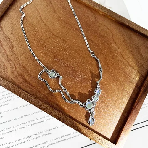 Vista 18 de Y2k - Collar irregular con dije de estrella, piedra de luna, diseño de cadena de moda, joyería de plata picante para mujer