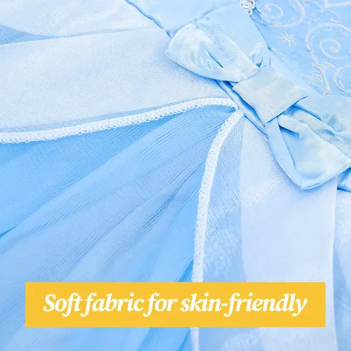 Vista 4 de Baby Girl Princess Costume Blue Toddler Fancy Dress up Clothes Cotton Romper for Birthday Halloween Party