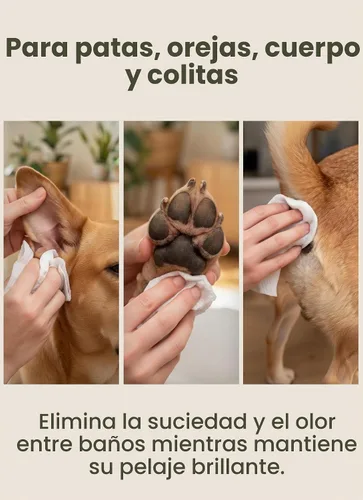 Vista 7 de Toallitas de aseo para perros de Pogi – Toallitas hipoalergénicas para mascotas para patas, cuerpo y trasero – Limpieza e hidratación, aroma a té