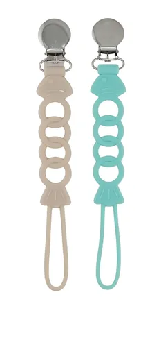 Vista 4 de Pinza para chupete de silicona para bebés, niños y niñas, para recién nacidos, cumpleaños, baby shower, juego de 2 con clip de metal (peces)