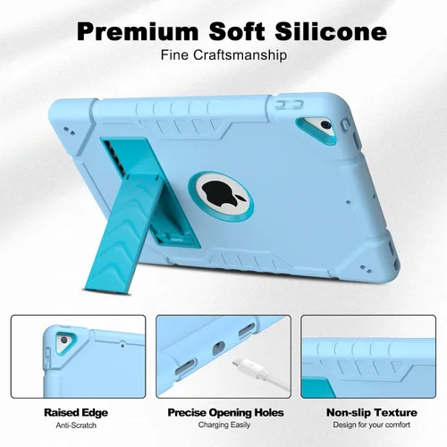 Vista 5 de Funda para iPad de 9ª/8ª/7ª generación para iPad de 10.2 pulgadas con función atril y 2 ángulos con soporte integrado para niños, a prueba
