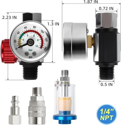 Vista 2 de MEANLIN MEASURE Filtro de humedad para compresor de aire, separador de humedad de filtro de aerógrafo, entrada NPT de 1/4 pulgadas con calibre