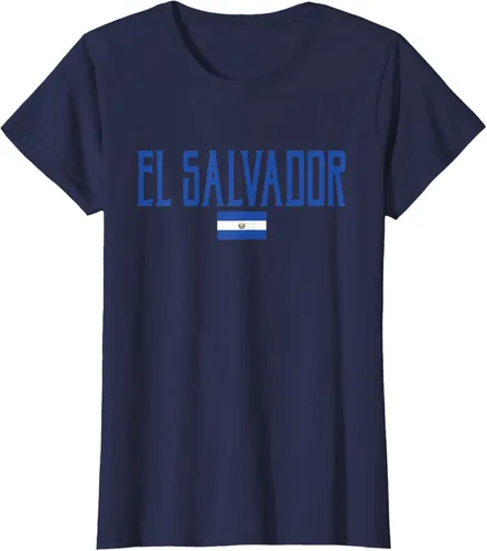 Vista 31 de Camiseta de texto azul con bandera de El Salvador, Negro, S
