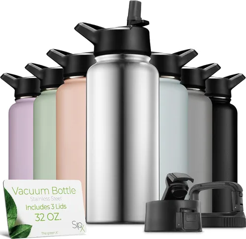 Vista 33 de SIPX™ Botella de Agua Aislada de 18 oz con 3 Tapas – Acero Inoxidable a Prueba de Fugas, Triple Aislamiento – Frío 24 Horas/Caliente 12 Horas