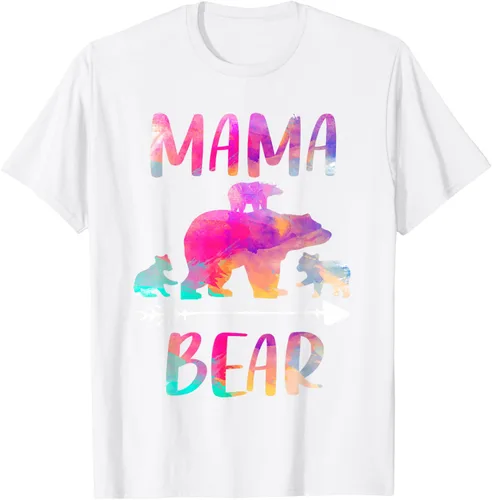 Vista 22 de Bear Matching Family Outfits, Funny Mama Bear Three Cubs T-Shirt Negro