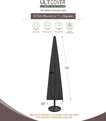 Vista 3 de ULTCOVER Cubierta de Sombrilla de Patio 600D Impermeable para Exteriores - Se Adapta a Sombrillas de Mercado de 7-10 Pies, Negro Negro-Mercado