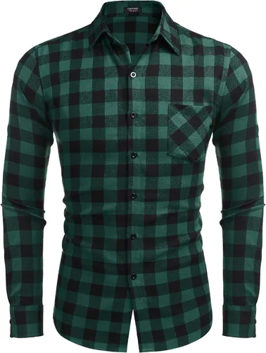 Vista 4 de COOFANDY Camisas de franela a cuadros de manga larga con botones para hombre