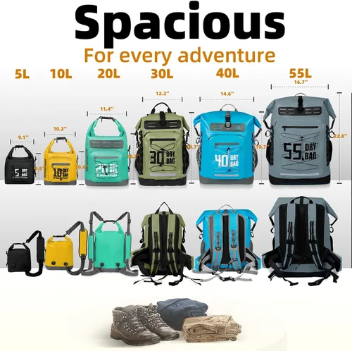 Vista 74 de MORXPLOR Bolsa seca impermeable, 5L/10L/20L/30L/40L/55L Mochila seca con funda impermeable para teléfono para natación, kayak