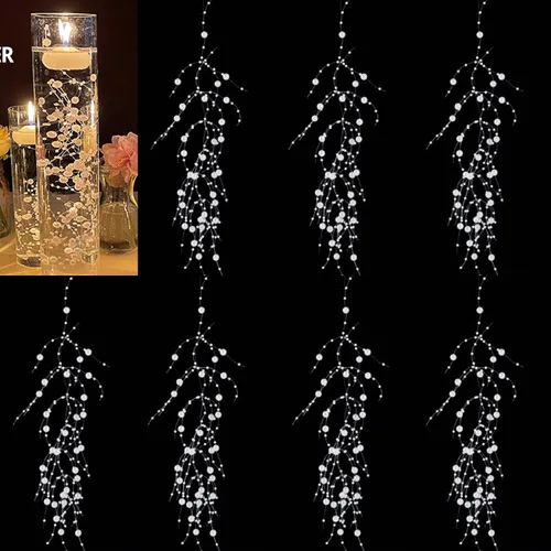 Vista 12 de TeaSu 12 piezas de cuerda de perlas, para centro de mesa de boda, relleno de jarrón y decoración para velas flotantes (azul)